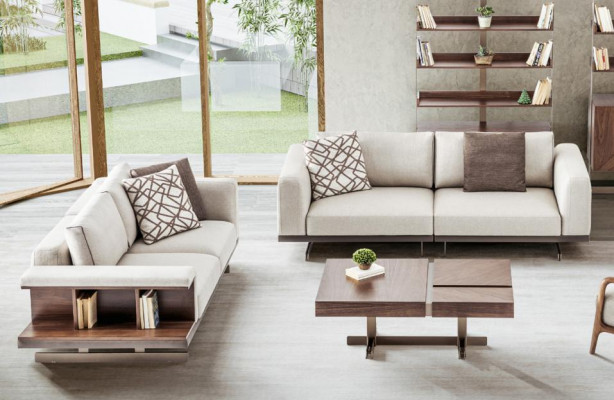 Beige-Brown Sofa Set Luxury Couches Upholstered Furniture Set Sofas 3+2 Seater