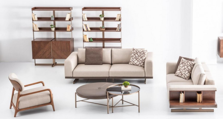 Beige modern sofa set three-seater two-seater set luxury fabric furniture