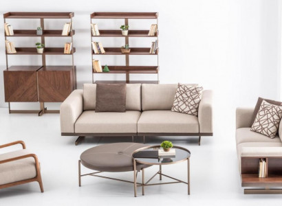Beige modern sofa set three-seater two-seater set luxury fabric furniture