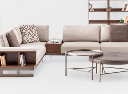 Modern beige corner sofa luxury L-shaped couch fabric sofas living room furniture