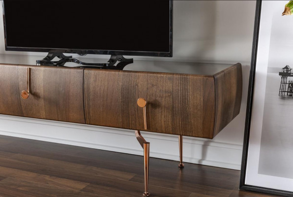 Living room wall RTV lowboard TV stand sideboard set brown wood shelves