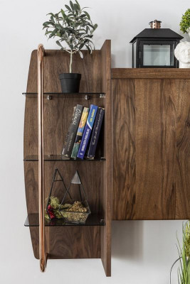Living room wall RTV lowboard TV stand sideboard set brown wood shelves