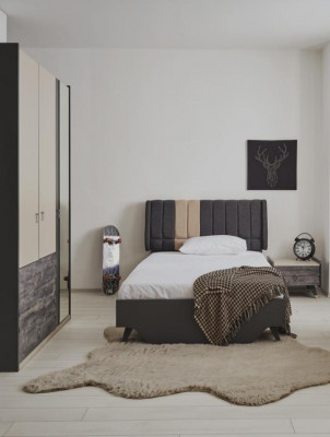 Luxurious stylish gray bedroom set modern bed bedside table new