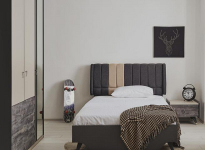 Luxurious stylish gray bedroom set modern bed bedside table new