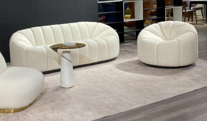 Exclusive Cozy White Living Room 3 Seater Sofa Modern 2x Armchair New