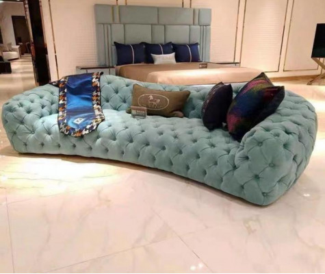 Sofa 3 Seater Chesterfield Green Upholstered Sofas Design Faux Leather New Modern