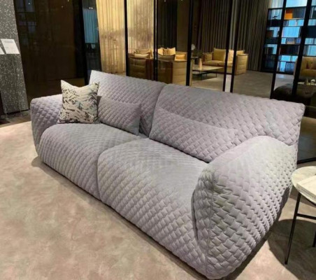 Living room sofa 3-seater gray upholstered sofas design wood textile new modern