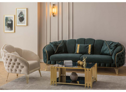Complete living room set 3-piece stylish three-seater sofa couch luxury 2x armchairs