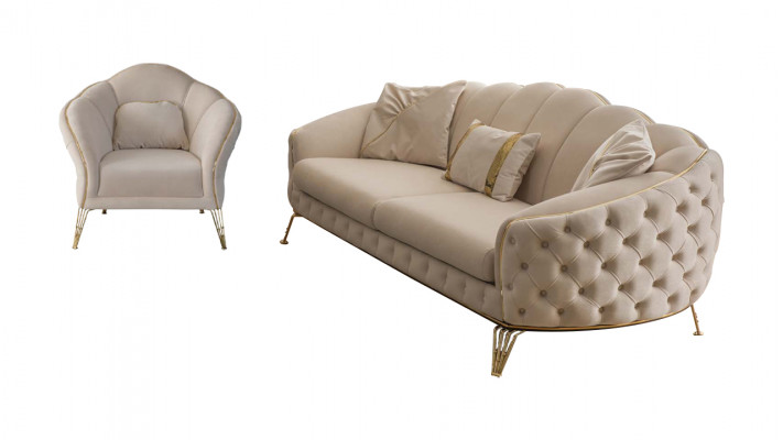 Living room complete 3-piece modern three-seater sofa luxury 2x armchair