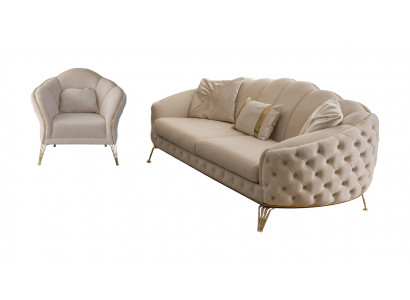 Living room complete 3-piece modern three-seater sofa luxury 2x armchair