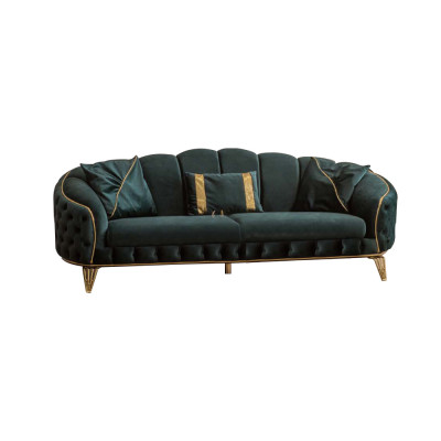 Modern Chesterfield Green Sofa 3-Seater Couch New Fabric Metal