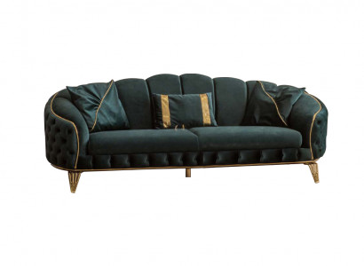 Modern Chesterfield Green Sofa 3-Seater Couch New Fabric Metal