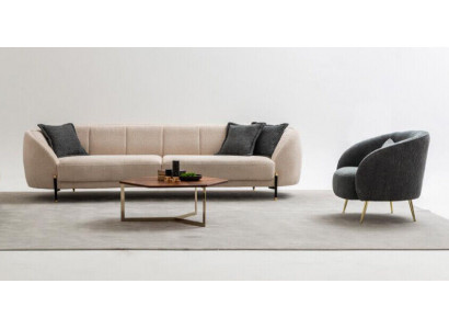 Modern armchair upholstered sofa 3-seater beige high-quality sofas design textile new