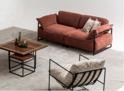 Living room pink textile 3-seater sofa luxury furniture seating design lounge new