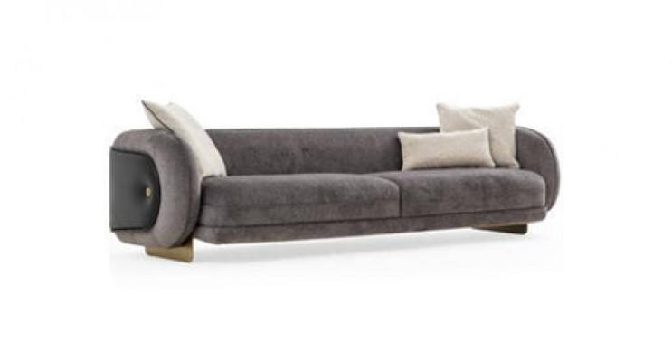 Living Room Gray Fabric Sofa 4-Seater Luxury Furniture Seating Design Couch Lounge