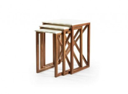 White coffee table set 3x square wooden tables living room furniture