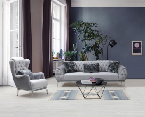 Living room set 2-piece. Sofa with armchair Chesterfield design modern textile