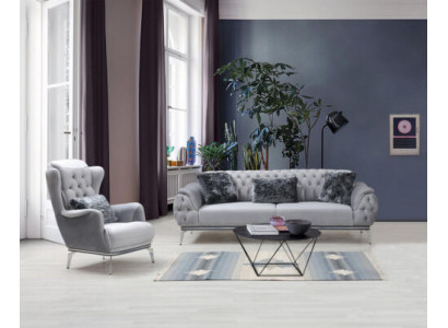 Living room set 2-piece. Sofa with armchair Chesterfield design modern textile