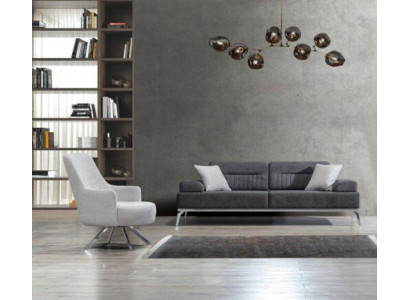 Living room set, 2-piece, 3-seater sofa, 1-seater armchair, gray white textile material