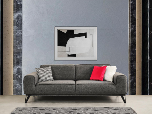Gray 3-Seater Fabric Sofa Modern Design Living Room Textile Fabric Material