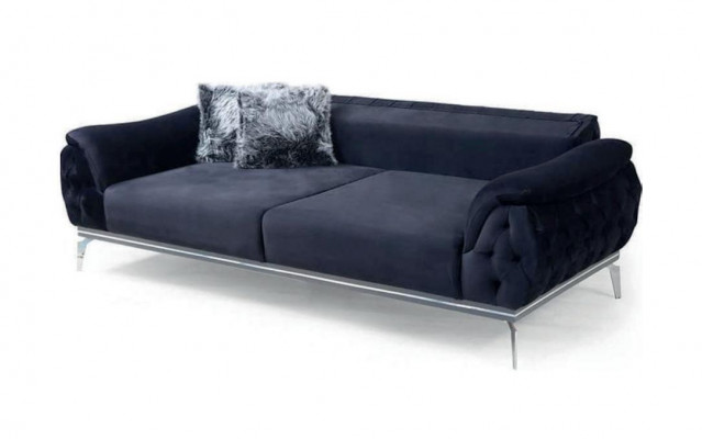 Black Chesterfield Design Textile Material Modern 3-Seater Fabric Sofa