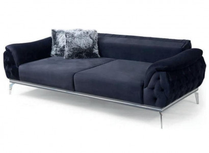 Black Chesterfield Design Textile Material Modern 3-Seater Fabric Sofa