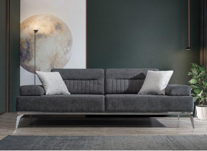 Gray Living Room 3-Seater Fabric Sofa Modern Luxury Design Textile Material