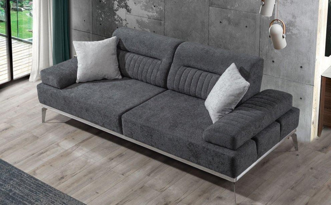 Gray Living Room 3-Seater Fabric Sofa Modern Luxury Design Textile Material