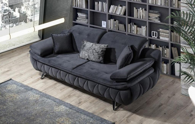 Living room set 3-piece black white 2x sofas with armchair modern design fabric