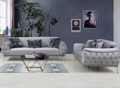 Gray living room fabric sofa modern design Chesterfield textile material