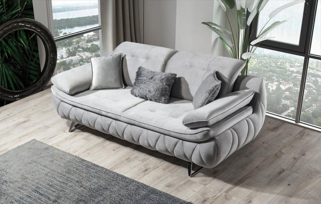 Living room set 3-piece black white 2x sofas with armchair modern design fabric