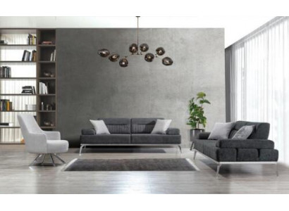 Living room set 3-piece 2x 3-seater gray with white armchair modern design fabric