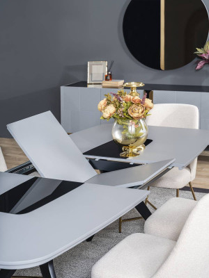 Gray-White Dining Room Furniture Dining Table Luxury 4x Upholstered Chairs Modern Set