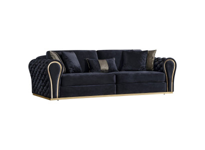 Stylish Black 3-Seater Luxury Living Room Sofa Upholstery