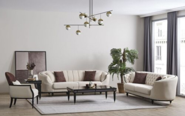 White Living Room Set Sofa Suite 3+3+1 Coffee Table Side Table 5-piece