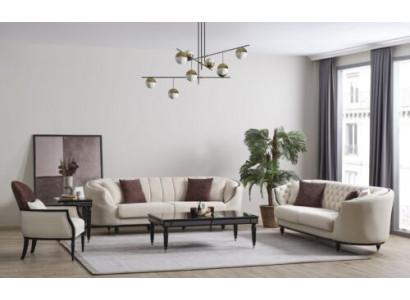 White Living Room Set Sofa Suite 3+3+1 Coffee Table Side Table 5-piece