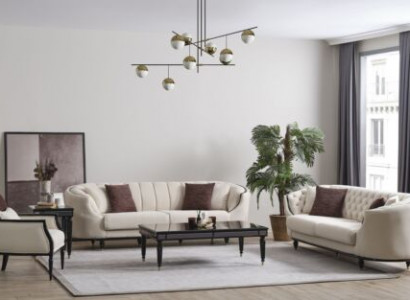 White Living Room Set Sofa Suite 3+3+1 Coffee Table Side Table 5-piece