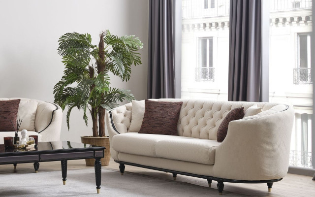 White Living Room Set Sofa Suite 3+3+1 Coffee Table Side Table 5-piece