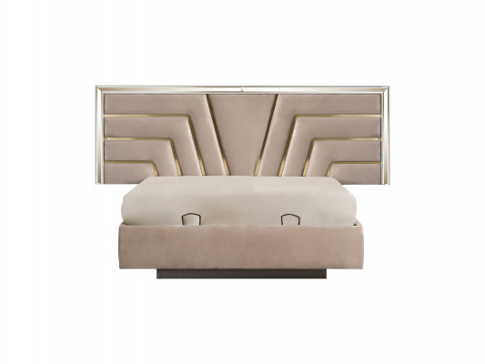 Beige bedroom double bed sturdy wooden frame designer upholstered bed