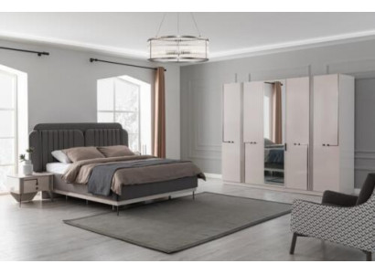 Modern bedroom set double bed nightstand wardrobe luxury