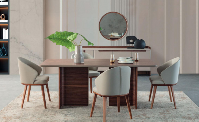 Exclusive dining room furniture, sturdy dining table, designer sideboard, chairs