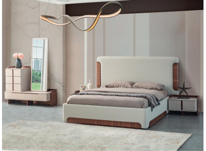 Stylish beige bedroom furniture upholstered double bed dressing table 5-piece set