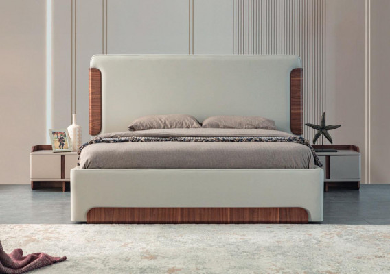 Stylish beige bedroom furniture upholstered double bed dressing table 5-piece set