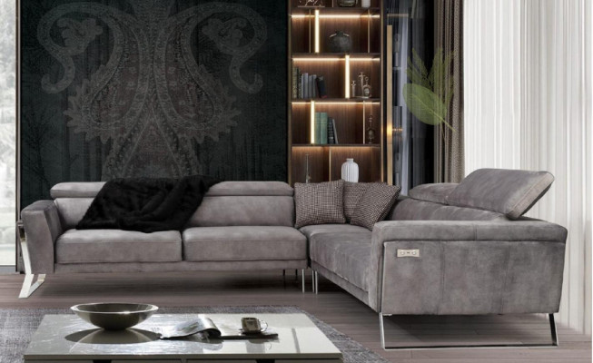 Gray living room corner sofa L-shaped couch large fabric sofa luxury furniture new
