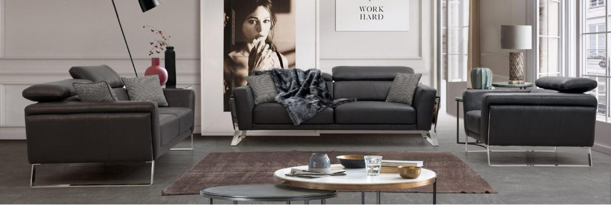 Designer faux leather sofa set 2x three-seater luxurious armchair 3-piece set