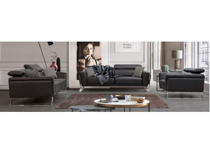 Designer faux leather sofa set 2x three-seater luxurious armchair 3-piece set