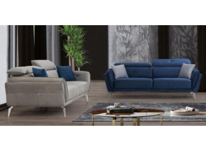 Designer upholstered couch set blue-gray fabric sofas luxury 2x 3-seater
