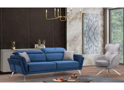Exquisite blue three-seater designer sofa set upholstery furniture