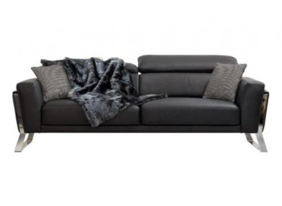Black living room three-seater designer sofa luxury leather 3-seater furniture