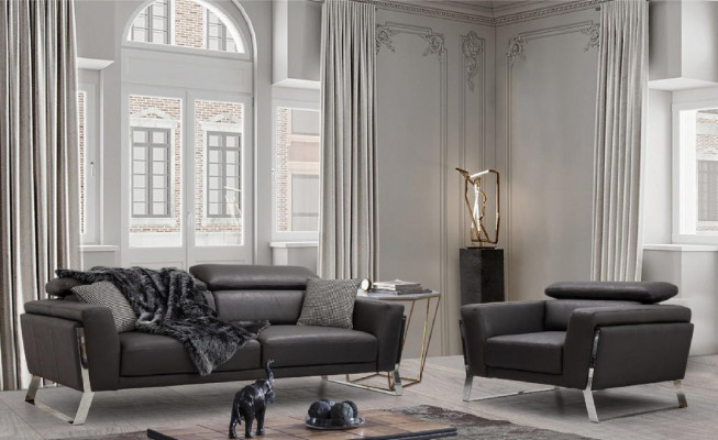 Black living room three-seater designer sofa luxury leather 3-seater furniture